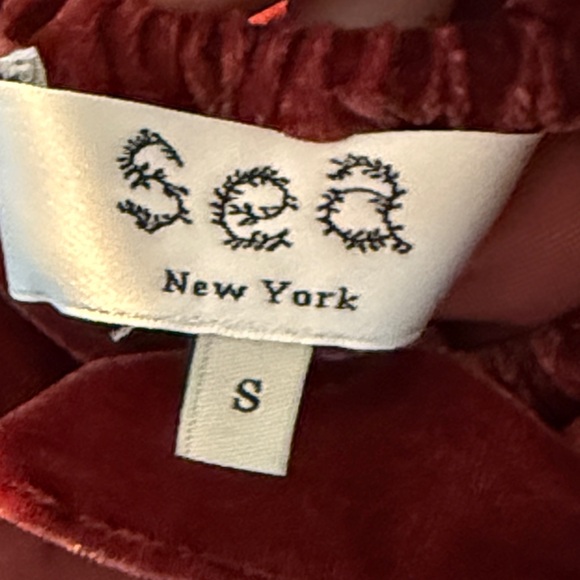 SEA New York Maude Velvet puff sleeve smocked dress burgundy - small - Picture 10 of 10